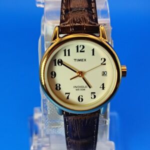 New! Vintage 2010 Timex Easy Reader Date 25mm Women's Quartz Watch Leather NOS